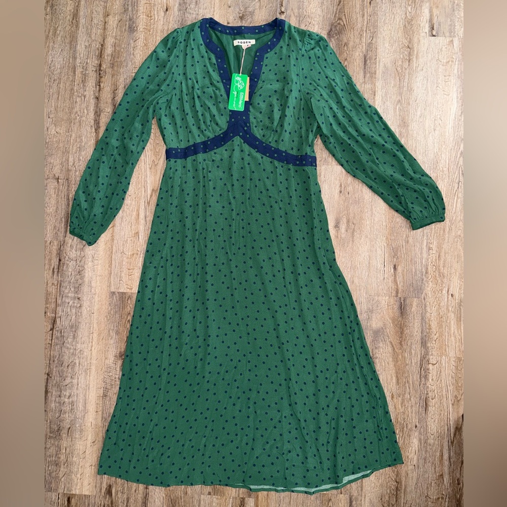 Boden Green Midi Dress with Navy Trim - Picture 7 of 16